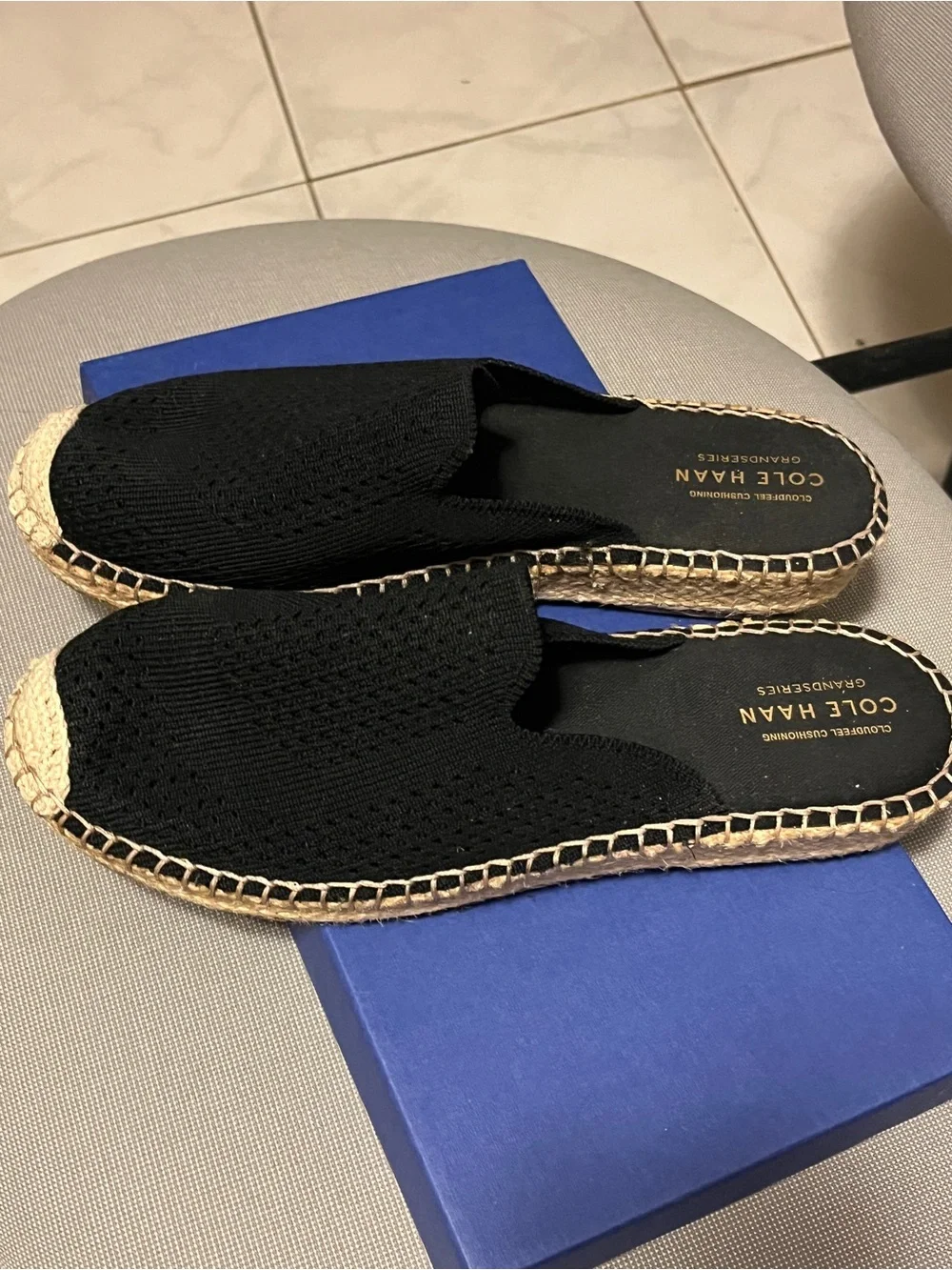 Cole Haan Black Knit Espadrille Mule with Jute Trim